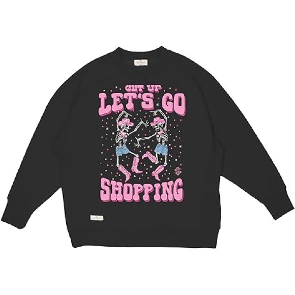 Simply Southern Get Up Let’s Go Shopping skeleton cowboy black pullover size XL - Picture 7 of 7